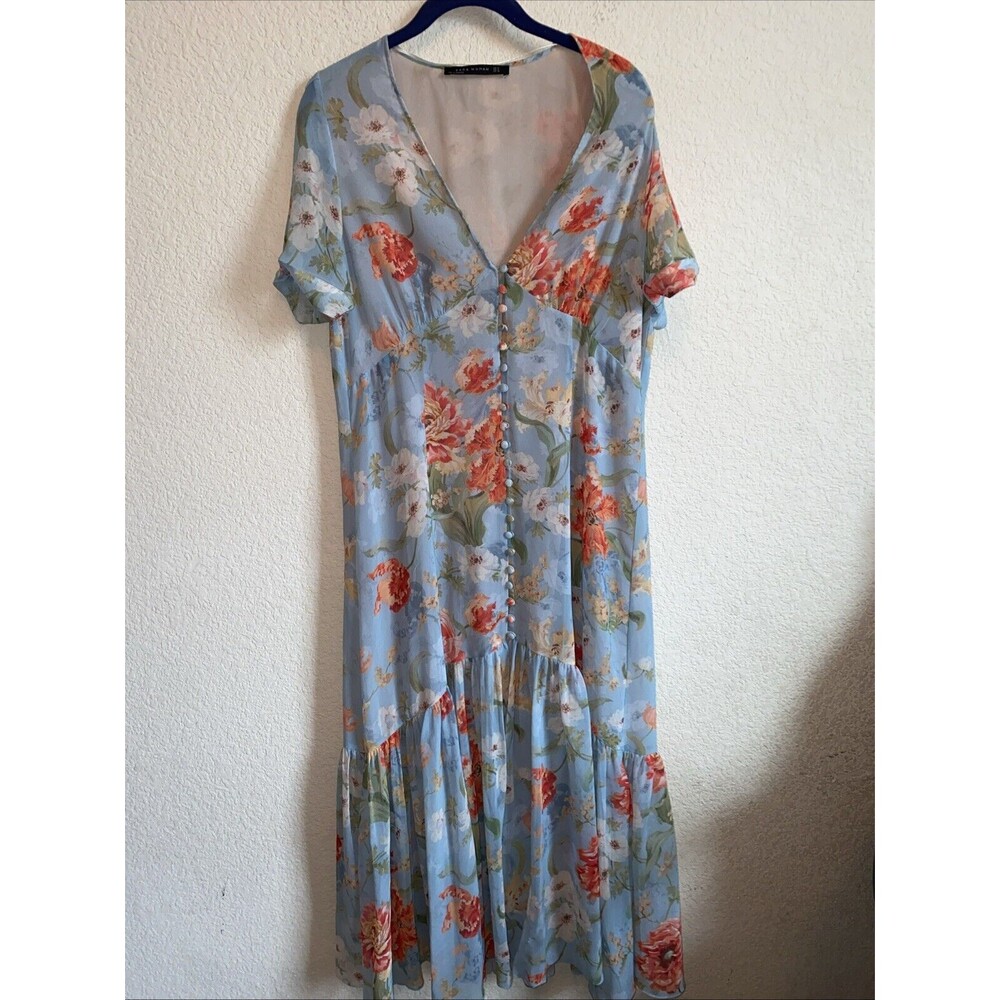 Zara dress Floral Tea button Chic Long XL Spring Blogger Fairy cottage